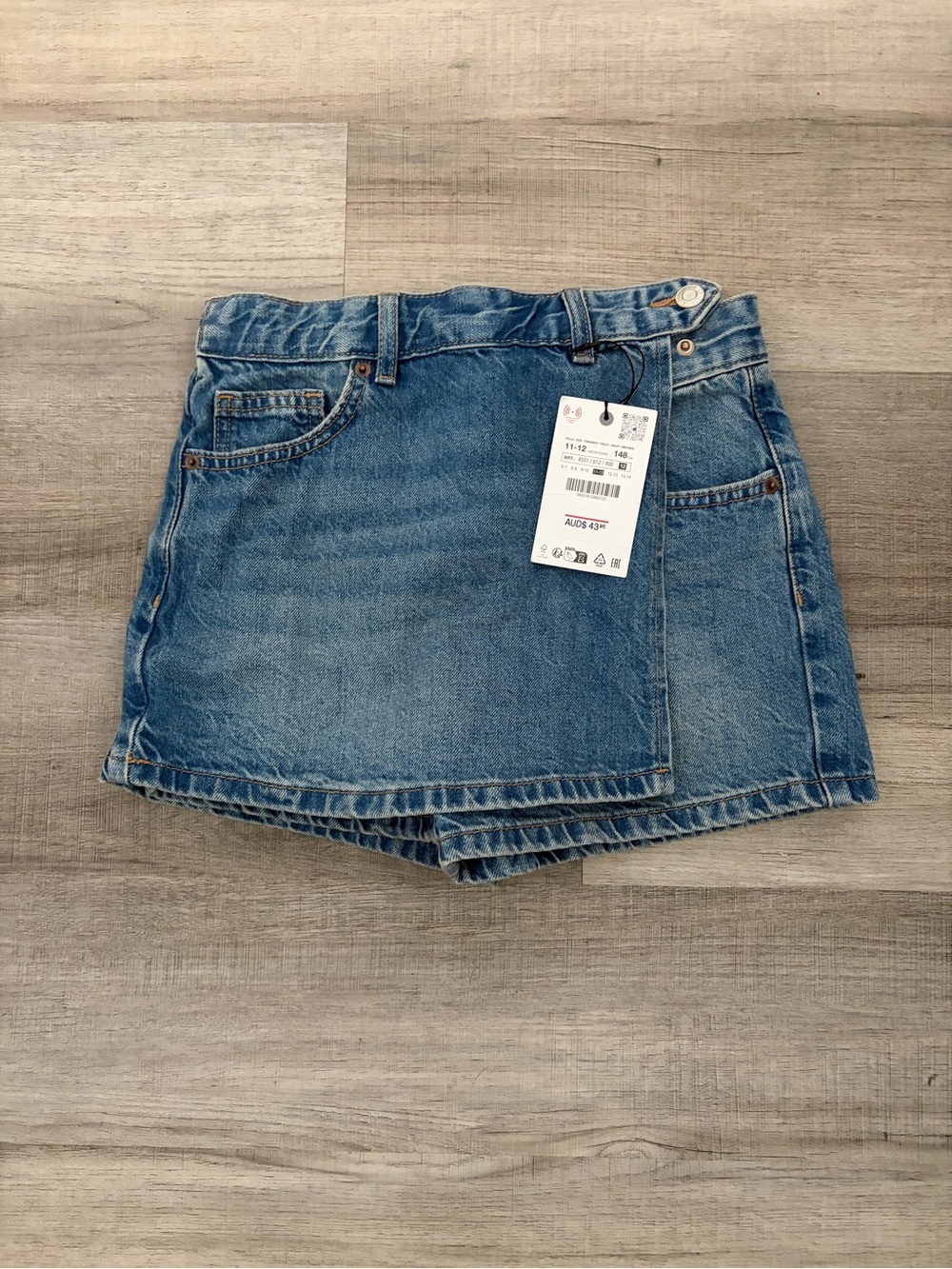 BNWT Zara Blue Denim Girls' Skort with Wrap Panel 11/12 - Picture 1 of 4